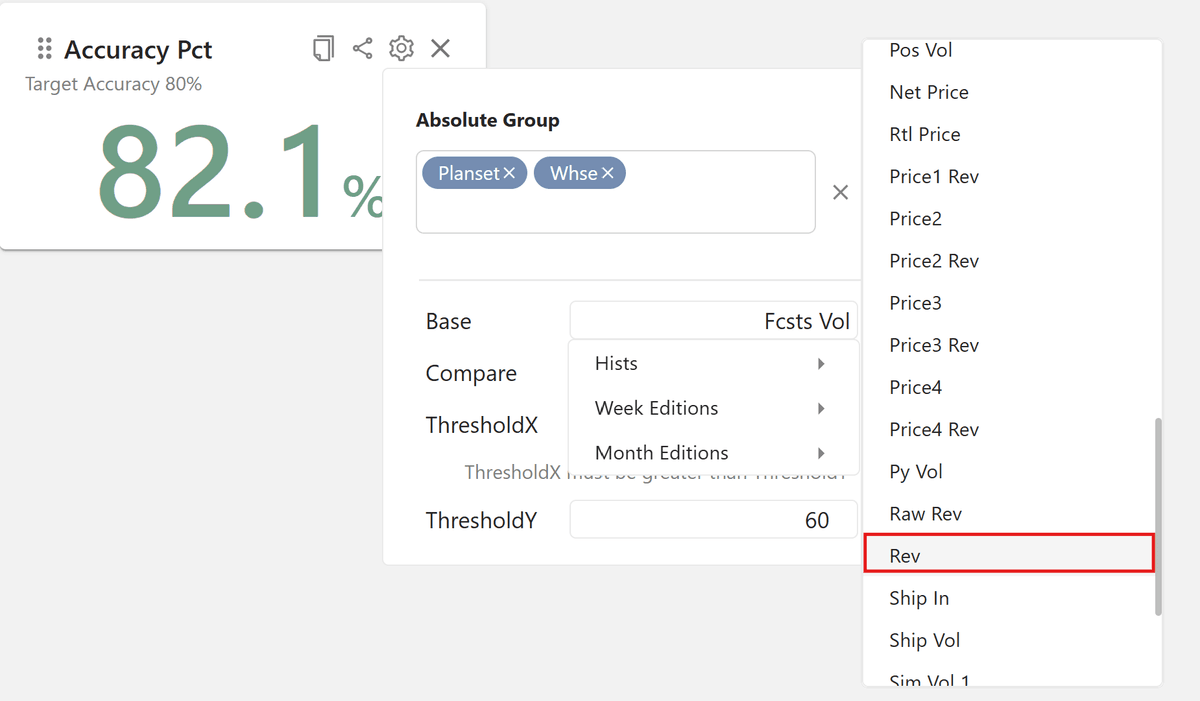 Dashboard Accuracy Metric with enhanced field options